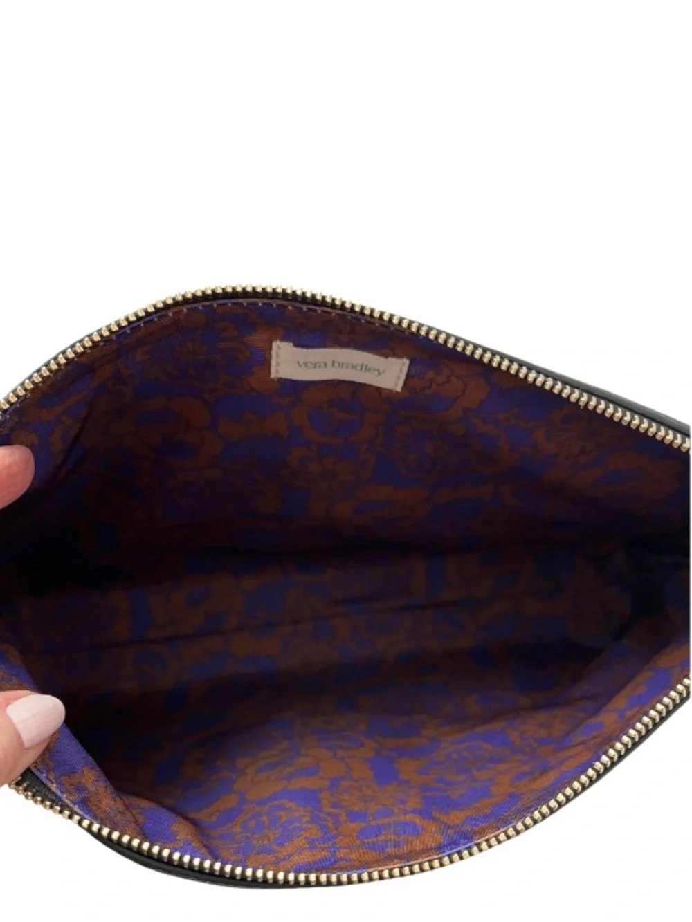 NWT Vera Bradley Large Genuine Cowhide Leather with Leather Sequins Makeup Pouch